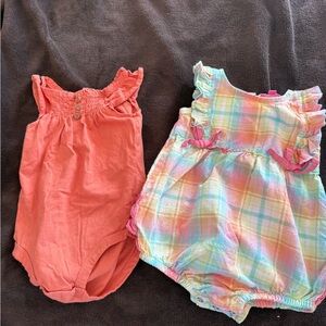 Coral and Plaid Baby Rompers